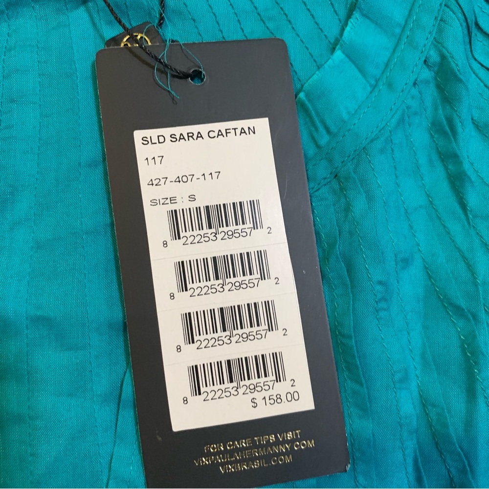 NWT VIX Paula Hermanny Sara Caftan Coverup Dress Small Tahiti Blue Teal - Picture 7 of 14